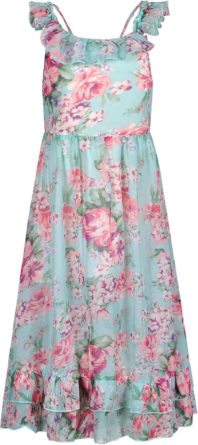 BONNY BILLY Sommerkleid Mädchen Trägerkleid Maxikleid Strandkleid Boho Kleid Chiffonkleid Blumenklei