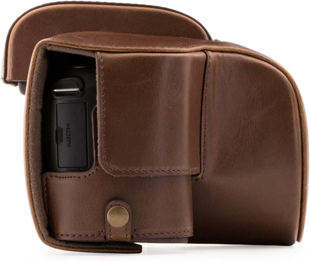 MegaGear Panasonic Lumix DC-FZ80, FZ82 Ever Ready Leder Kamera-Case mit Trageriemen und Batteriezuga