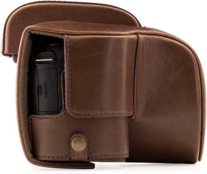 MegaGear Panasonic Lumix DC-FZ80, FZ82 Ever Ready Leder Kamera-Case mit Trageriemen und Batteriezuga