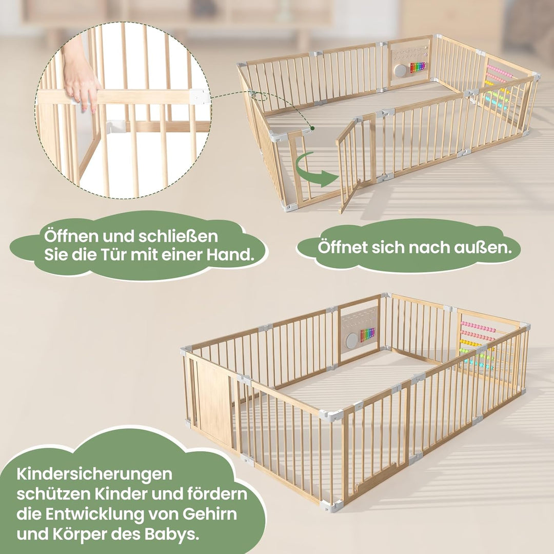 240x160x61cm Baby Laufgitter klappbar Laufstall Holz Kinder Activity Center mit Tür, musikalischem S