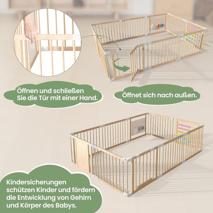 240x160x61cm Baby Laufgitter klappbar Laufstall Holz Kinder Activity Center mit Tür, musikalischem S