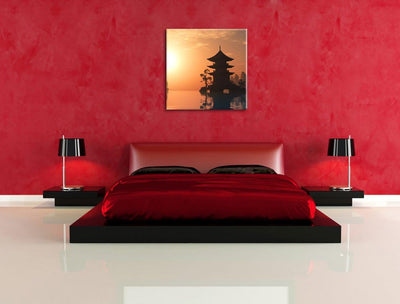 Chinesisches Haus am See, Format: 70x70 als Leinwandbild, tolle Bilder fertig auf Holzrahmen gespann