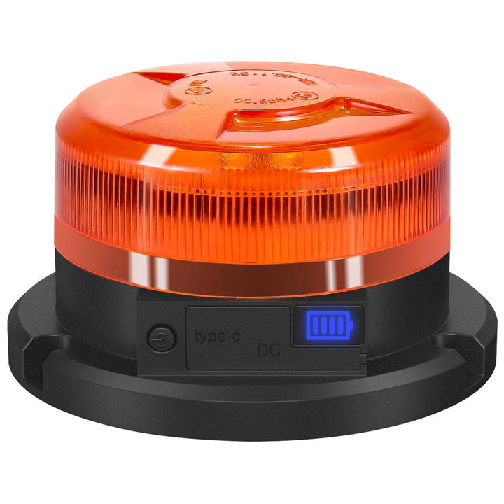 AnTom Rundumleuchte Akku mit Akkustandanzeige 9 Blitzmuster LED Rundumleuchte 12V Magnet Warnleuchte