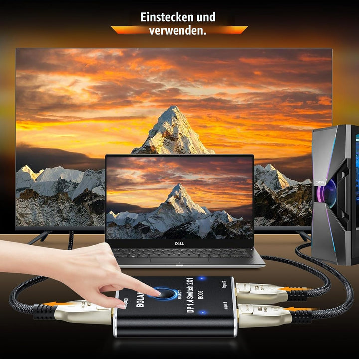 BolAAzuL 8K DisplayPort Switch 2 in 1 Out, Displayport 1.4 Switcher 2-Port, unidirektionale DP Switc