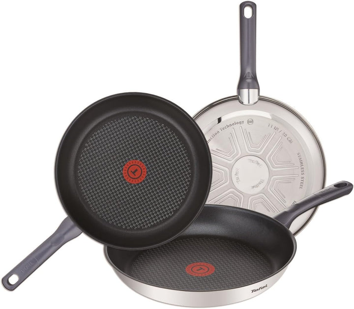 Tefal Daily Cook Pfannen-Set, 3 Stück: Bratpfannen aus Edelstahl, 20/24/26 cm, antihaftbeschichtet,