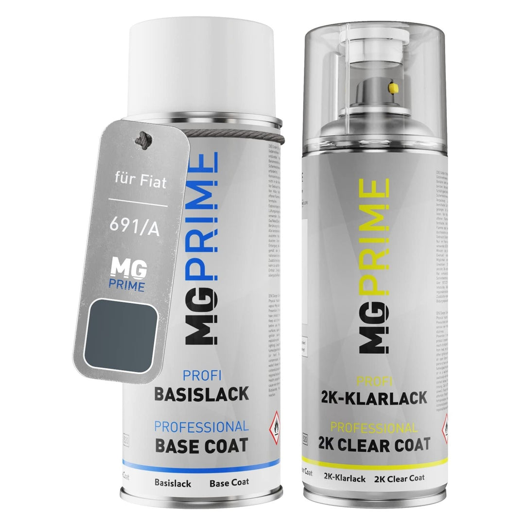 MG PRIME Autolack 2K Spraydosen Set für Fiat 691/A / 691 Grigio Ferro Metallic/Fer Grau Metallic Bas