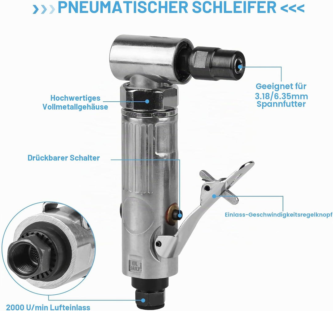 LALAGO Druckluftschleifer Set 90°,Druckluft Exzenterschleifer, Winkelschleifer,Stabschleifer Drucklu