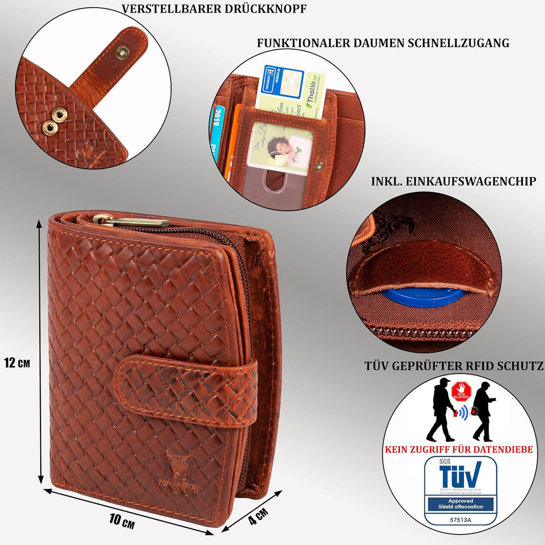 MATADOR Damen Portemonnaie Echt Leder – TÜV Geprüfter RFID & NFC Schutz - Geldbörse KARO Design - Ge