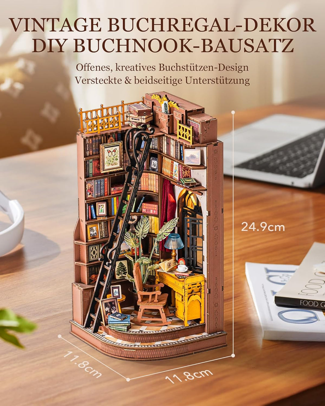 Rolife Book Nook Kit für Erwachsene DIY Miniature House mit Licht Silent Corner Study Booknook Bausa