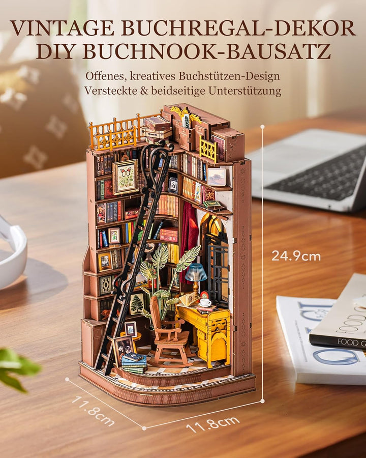 Rolife Book Nook Kit für Erwachsene DIY Miniature House mit Licht Silent Corner Study Booknook Bausa