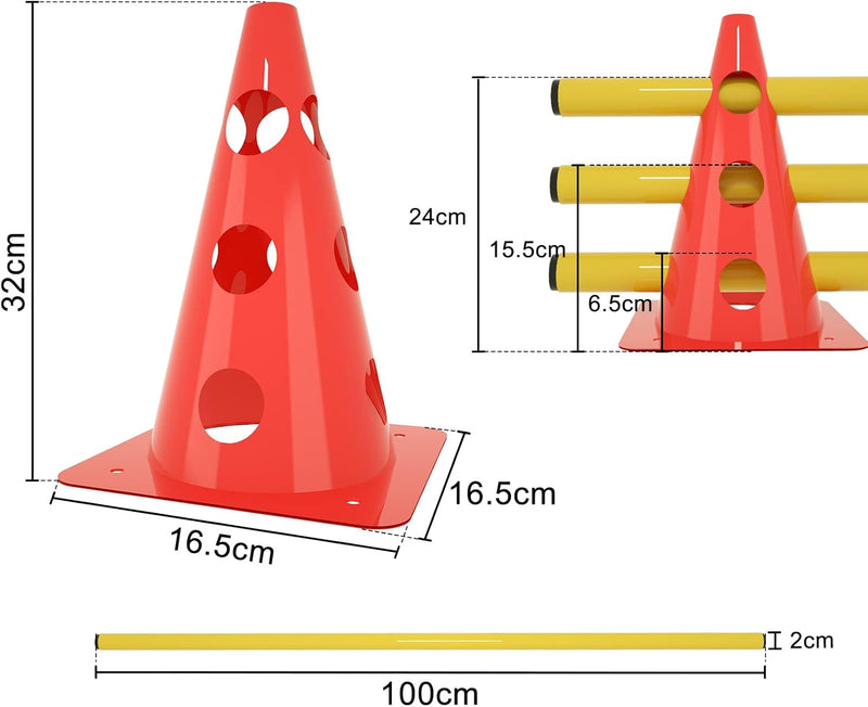 ACXIN 6er Sports Steckhürdenset 12 Kegel + 6 Stangen Agility Hürden Steckhürden Set, Koordinationstr