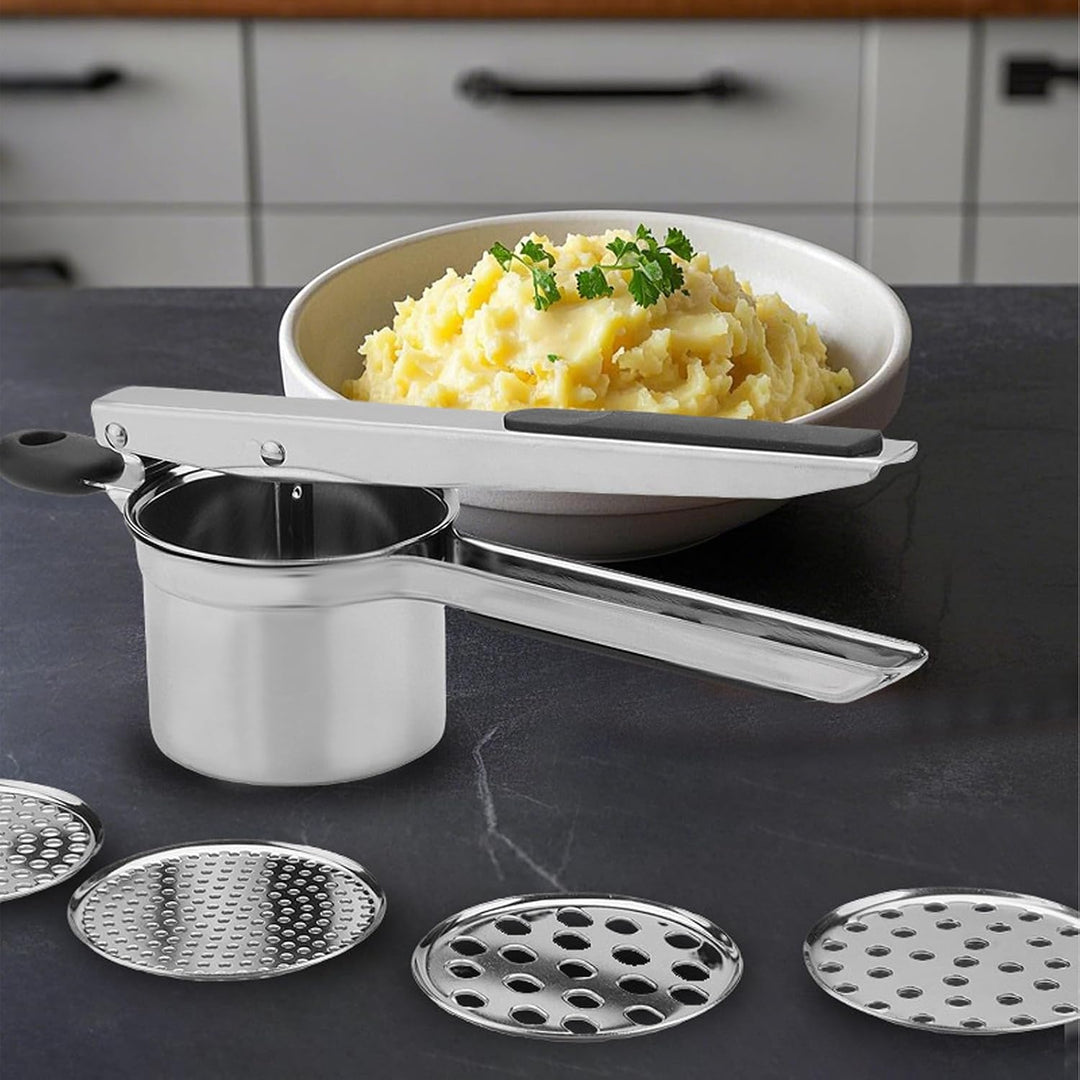 Kartoffelpresse aus Edelstahl, mit 4 austauschbaren Sieben Kartoffelpresse Spätzlepresse für fluffig