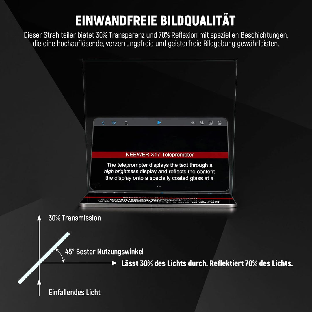 NEEWER 14" Strahlenteiler Beam Splitter für Teleprompter DIY, 9,9" x9,9 x0,08/25,2x25,2x0,2cm 30T/70