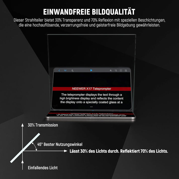 NEEWER 14" Strahlenteiler Beam Splitter für Teleprompter DIY, 9,9" x9,9 x0,08/25,2x25,2x0,2cm 30T/70