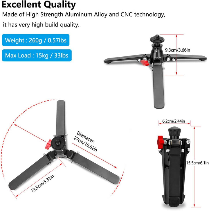 Koolehaoda Mini Stativ Desktop Stativ Universelle 3 Fuss Einbeinstativ-Stützbasis Ständer Einbeinsta