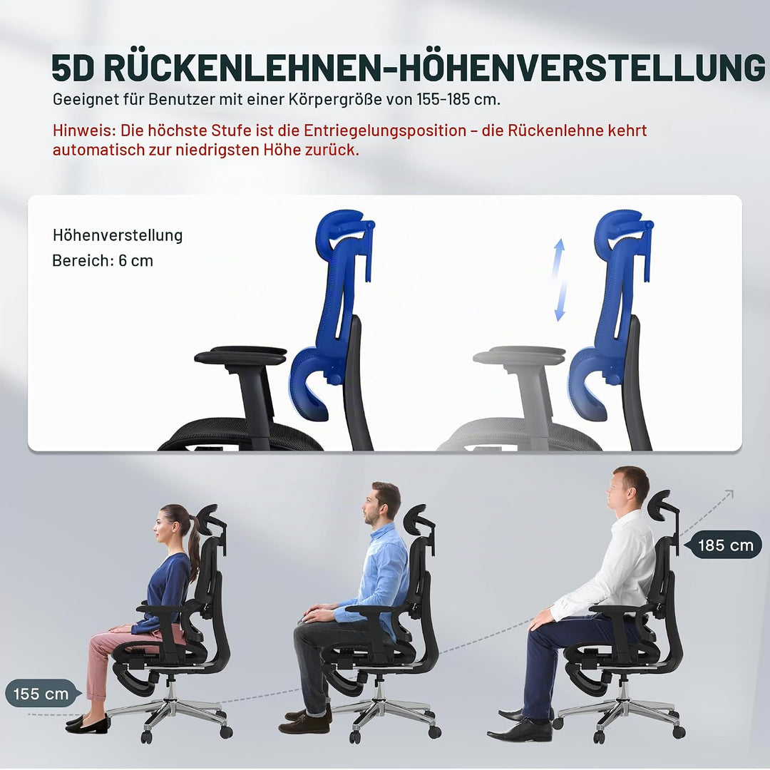 FLEXISPOT C7 LITE Ergonomischer Bürostuhl Schreibtischstuhl, 3D-Armlehnen, 3D-Kopfstütze, 5D-verstel