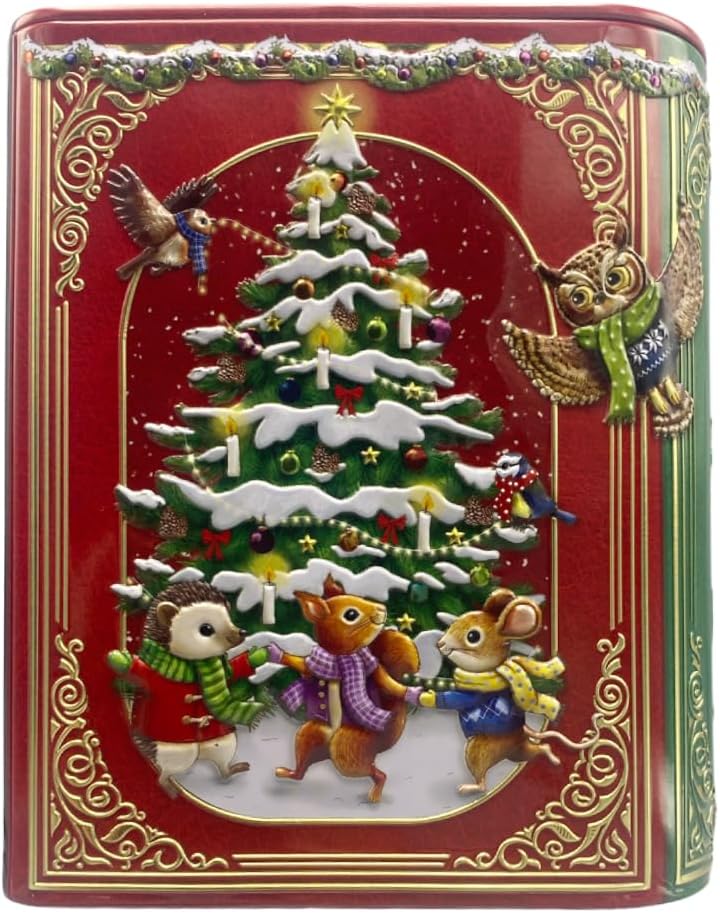 MediMuc Kleine Buchdose Xmas Song rot Weihnachtsdose, Aufbewahrungsdose, Keksdose, Blechdose aufwänd