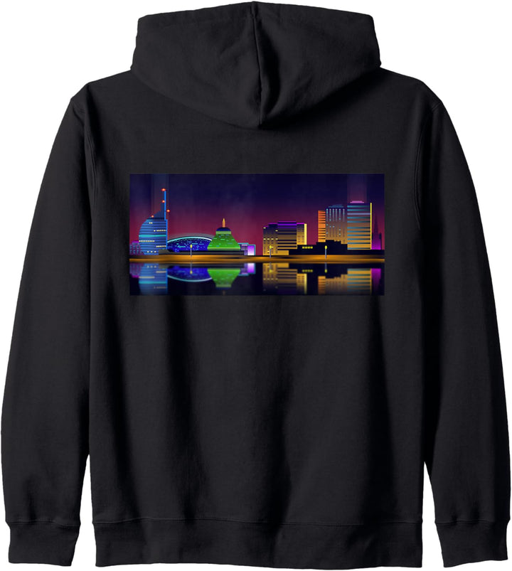 Bremerhaven Skyline bei Nacht als Grafikdesign Kapuzenjacke