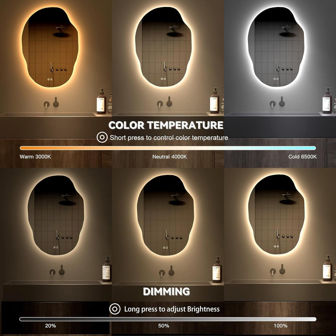 Dripex Badezimmerspiegel Led Badspiegel, Asymmetrisch, Touch-Schalter, Dimmbar, 3 Lichtfarbe Einstel