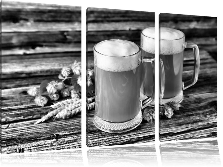 Pixxprint Bier Bierglas als Leinwandbild/Grösse: 3 Teilig (120x80 cm) cm/Wandbild/Kunstdruck/fertig