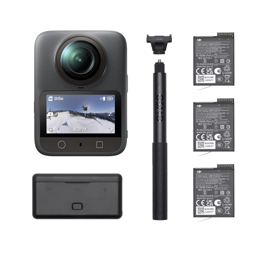 DJI Osmo 360 Adventure Combo, 360 Action Cam | 1-Zoll 360° Aufnahmen, verlängerte Akkulaufzeit mit 3