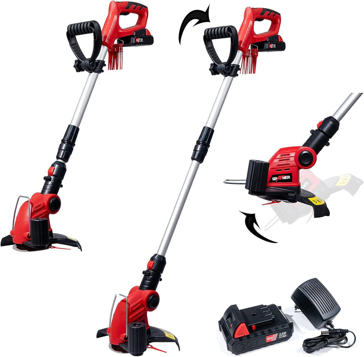 Grafner 2in1 Akku Rasentrimmer mit Kunststoff-Messer, 20V Li-Ion Akku, Schnell-Ladegerät, EDGE-Funkt