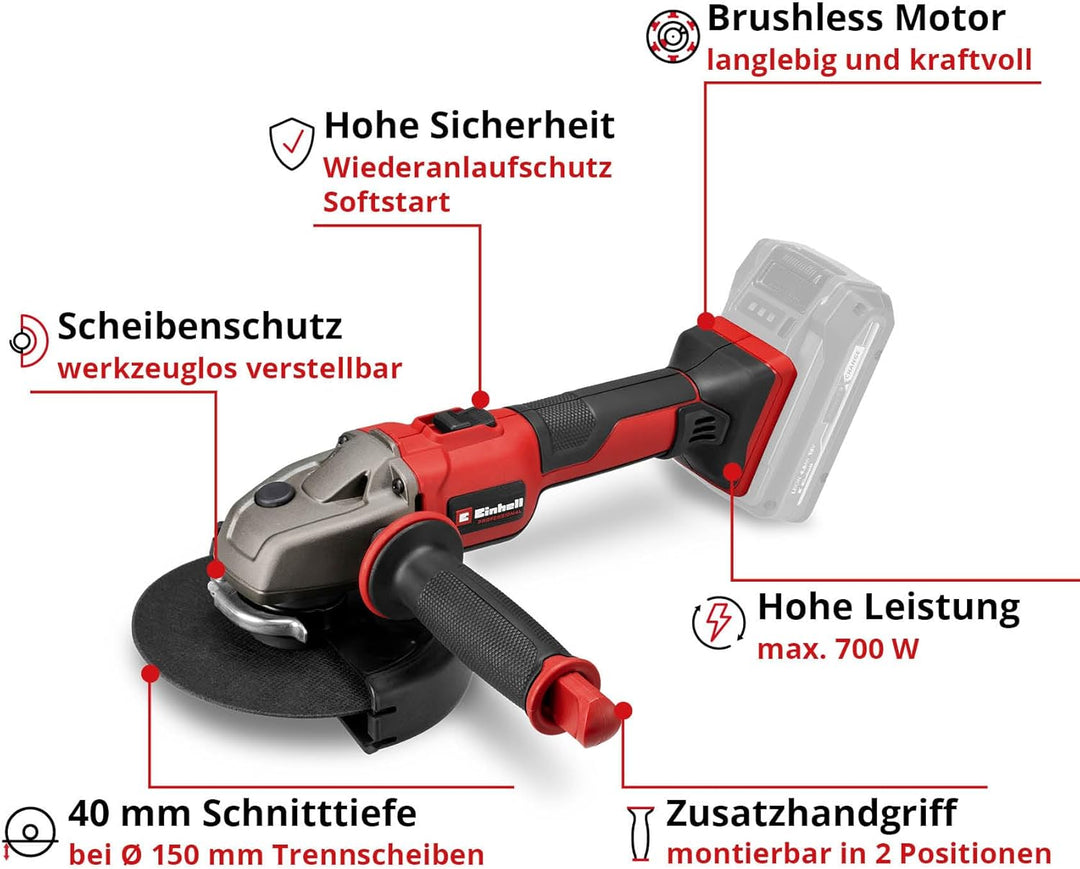 Einhell Akku-Winkelschleifer AXXIO 18/150 Power X-Change (18 V, 150 mm Scheibendurchmesser, 40 mm Sc