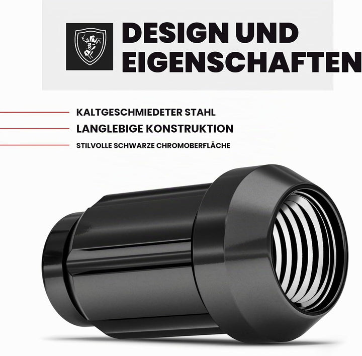 White Knight 3807BK-20AM M12 x 1,50 Radmuttern mit Schlüssel, Schwarz, Chrom, 20 Stück 20er-Pack sch