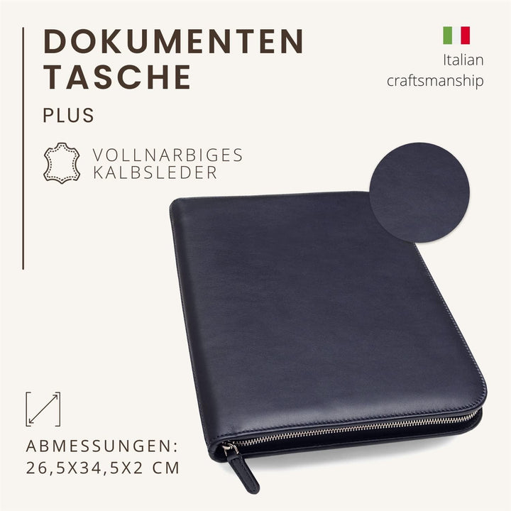 Konferenzmappe A4 aus 100% vollnarbiges Leder mit Reissverschluss - handgefertigt in Italien von erf