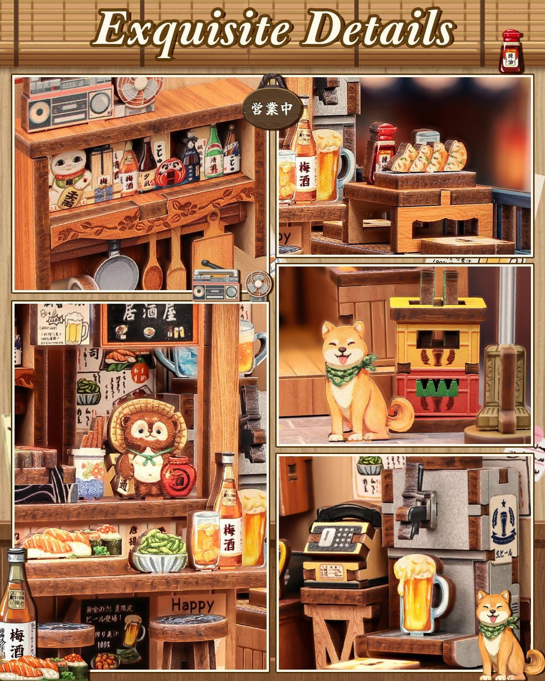 Book Nook Kit - Miniatur Puppenhaus mit LED-Beleuchtung: 3D Holz-Puzzle Buchstütze, Retro-stilvolle