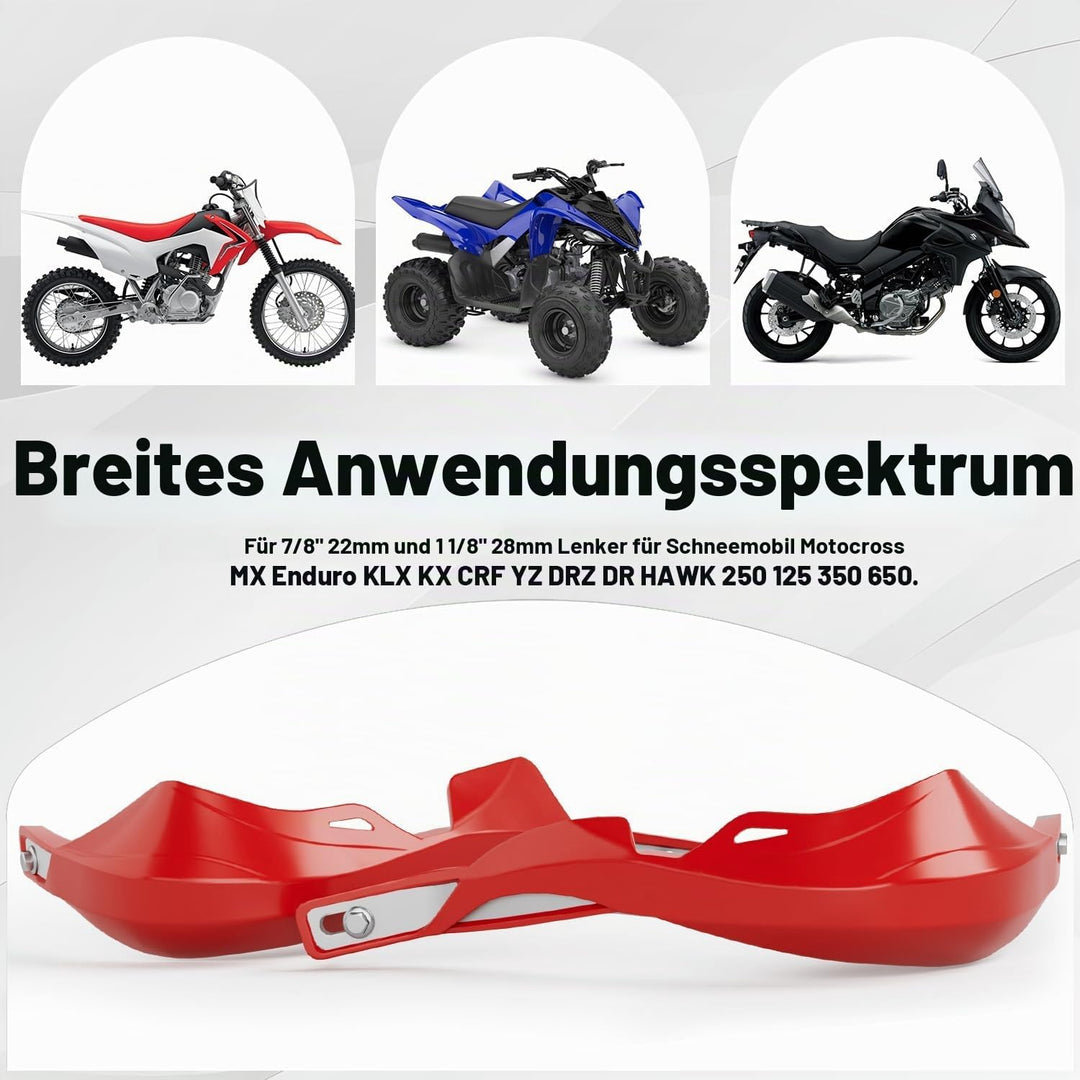 JFG Racing Universal-Handschutz für Motorräder, Dirt Bike, Handschutz für 22 mm / 28 mm Lenker ROT,
