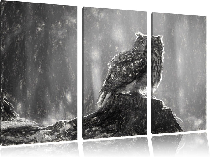 Pixxprint Eule auf dem Baumstamm als Leinwandbild/Grösse: 3 Teilig (120x80 cm) cm/Wandbild/Kunstdruc