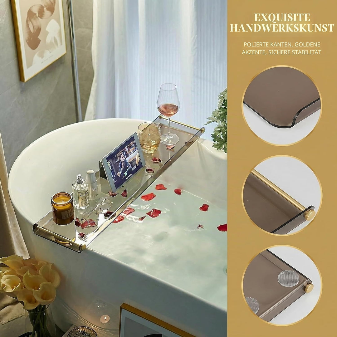 Luxus-Badewannen-Tisch Caddy mit goldenen Griffen - Tablett für Dusche und Badewanne Schwarz - mit G