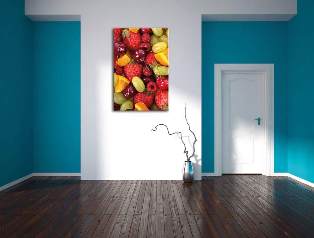 Pixxprint Früchtemix Erdbeeren Weintrauben als Leinwandbild/Grösse: 100x70 / Wandbild/Kunstdruck/fer