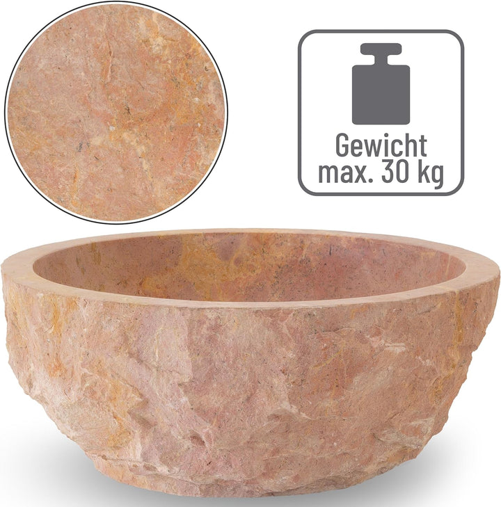 Divero Handwaschbecken Aufsatzwaschbecken Naturstein (rosé marmoriert), Rosé Marmoriert