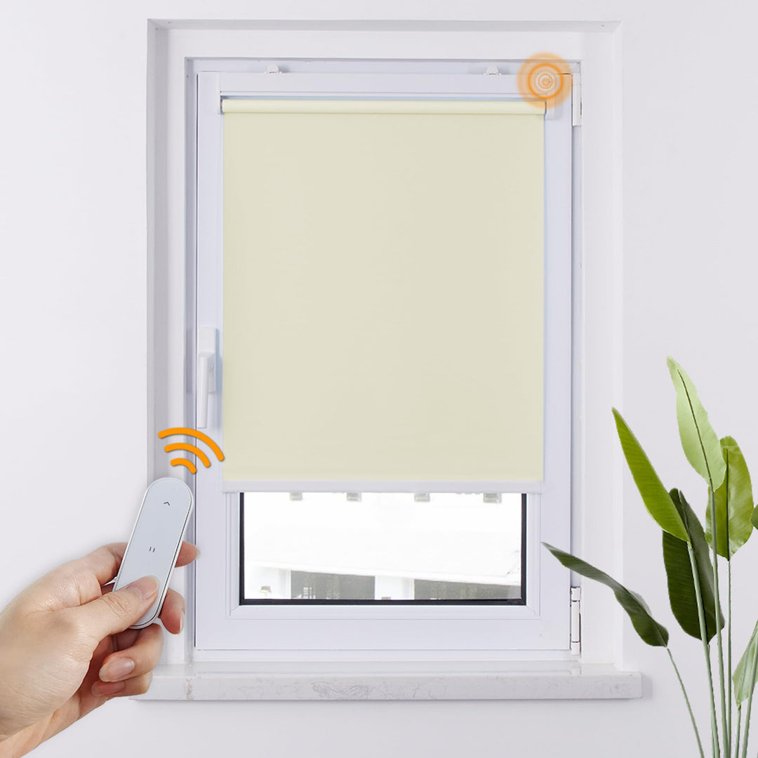 HOMEDEMO M100 Elektrische Rollos Verdunkelungsrollo mit Motor &amp; Fernbedienung, Creme 60x100cm(BxH),