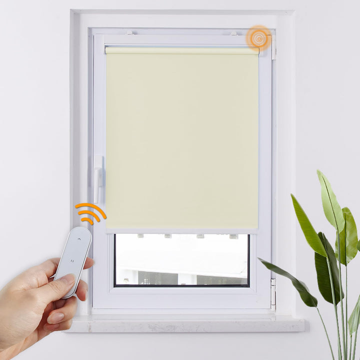HOMEDEMO M100 Elektrische Rollos Verdunkelungsrollo mit Motor &amp; Fernbedienung, Creme 60x100cm(BxH),