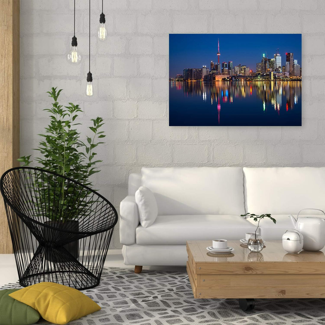 Feeby Bild auf Leinwand Toronto Kunstdruck modern Stadt Blau 80x60 cm Leinwandbild 80x60 cm Blau_d,
