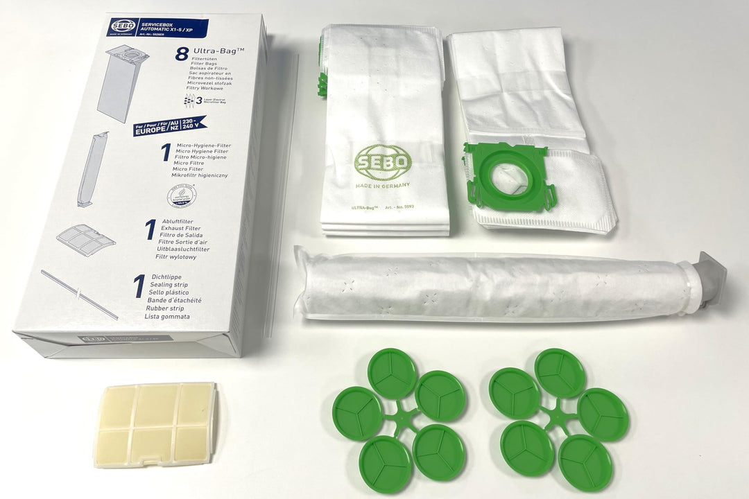 SEBO 5828ER Service-Box für X-Serie (X1, X2, X3, X4, X5) mit 8 Filterbeuteln, 1 Abluftfilter, 1 Elek