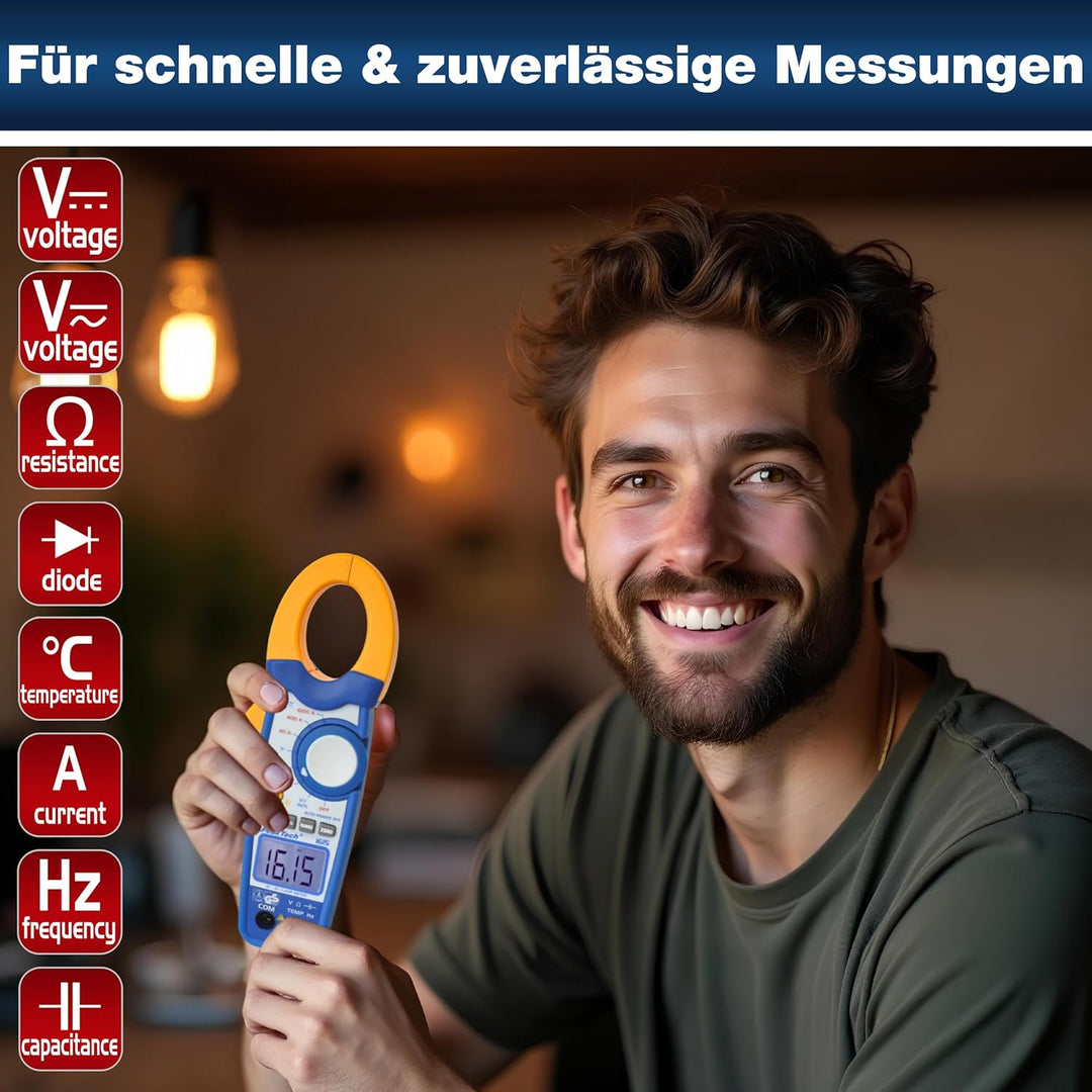 PeakTech 1615 – Zangenmessgerät 1000A AC/DC, Stromzange Multimeter, TÜV/GS, CAT III, Strommesszange,