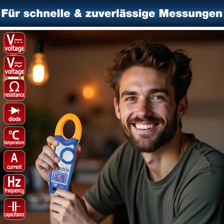 PeakTech 1615 – Zangenmessgerät 1000A AC/DC, Stromzange Multimeter, TÜV/GS, CAT III, Strommesszange,