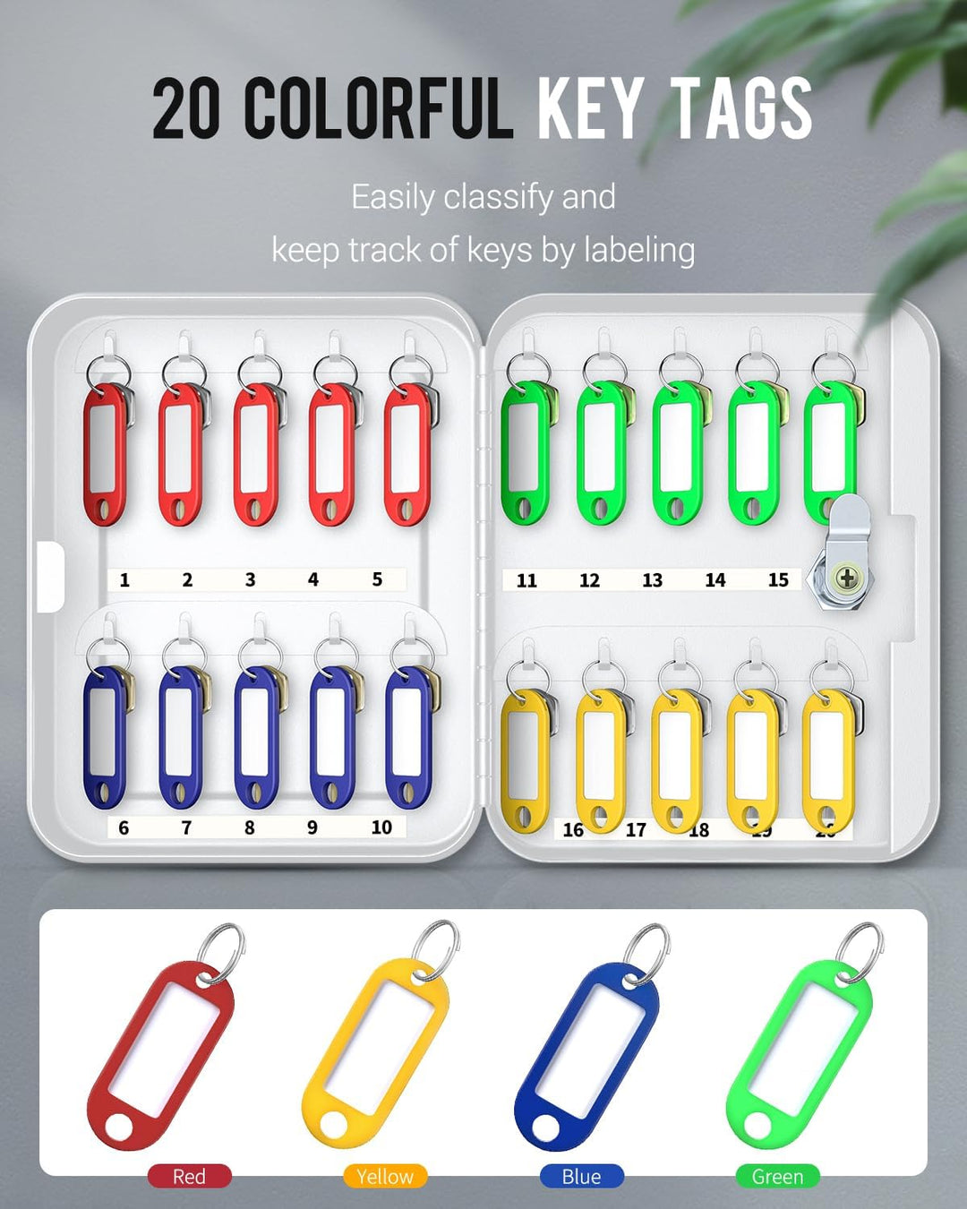 Uniclife Schlüsselschrank mit 20 Positionen, mit Schlüsselschloss, Wandmontage, weiss, Sicherheits-A