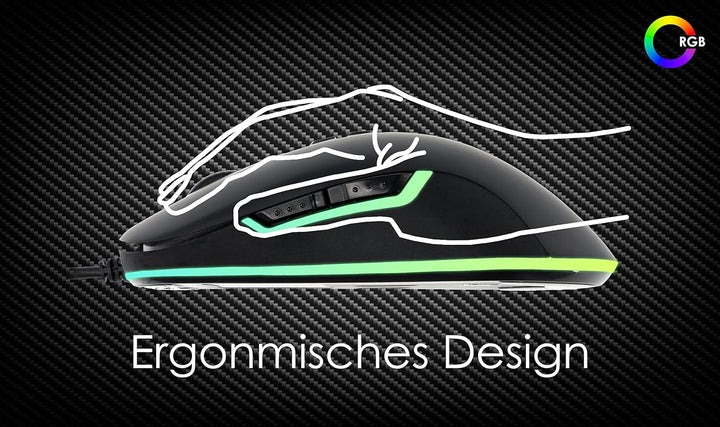 MILLENIUM Gaming Maus in Schwarz mit RGB LED - High Performance USB Gaming Mouse für Hobby-Gamer und