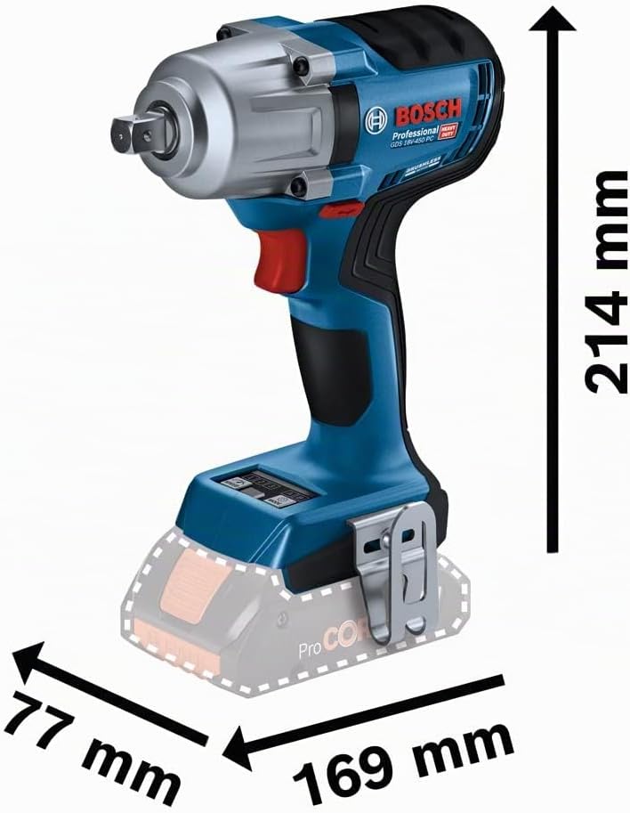 Bosch Professional 18V System Akku-Drehschlagschrauber GDS 18V-450 PC Anziehmoment 450 Nm, Losbrechm