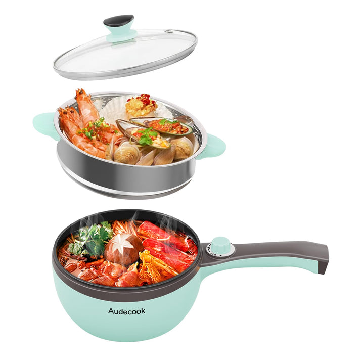 Audecook Elektrische Hot Pot mit Dampfgarer, 1,5 l Elektrische Bratpfanne, Hot Pot Topf 20cm, Antiha