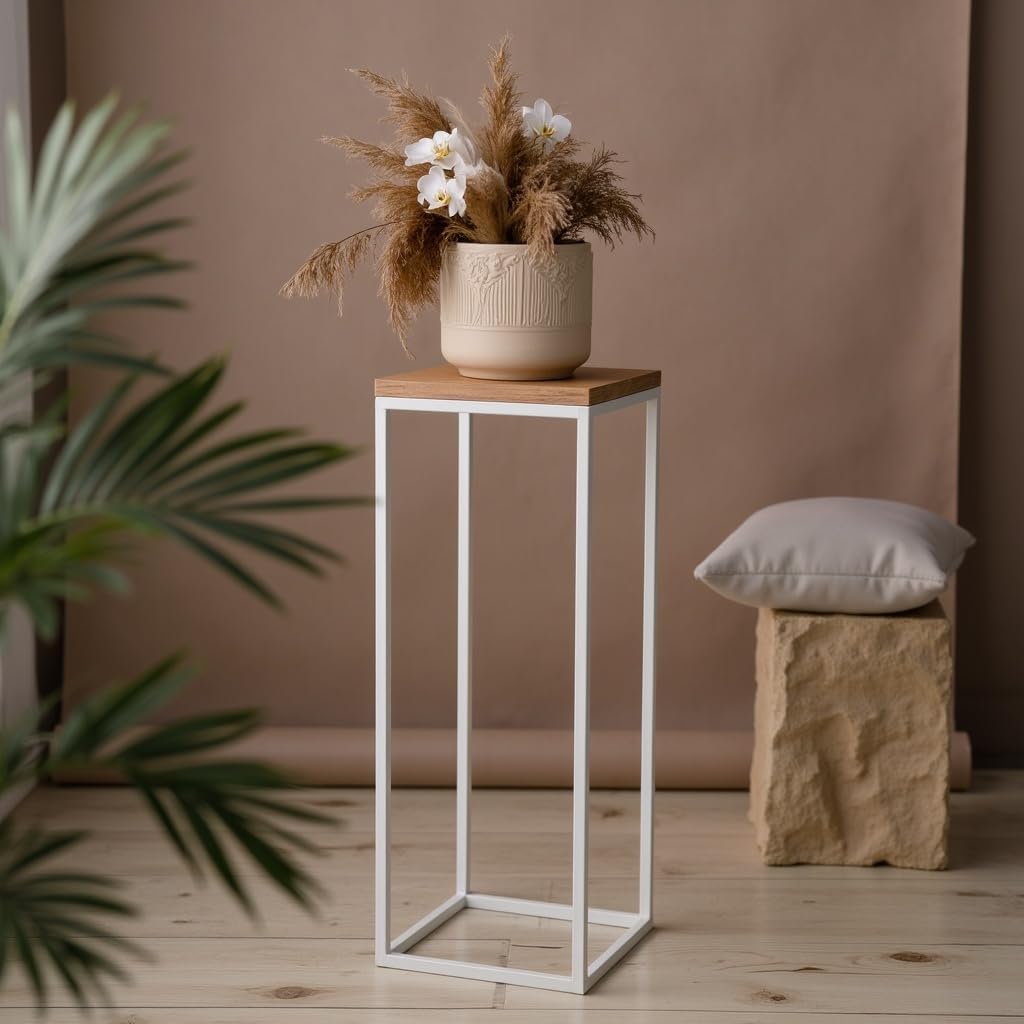 Pflanzenständer Craft - 24x24x100cm - Farbe Weiss - für Zimmerblumen - Metallregal - dekorativer Tis