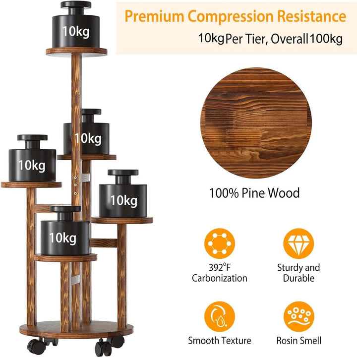 Wuciray Blumenständer Holz Pflanzenständer mit Rädern 5-Tier Pflanzentreppe Pflanzenregal Blumenbank