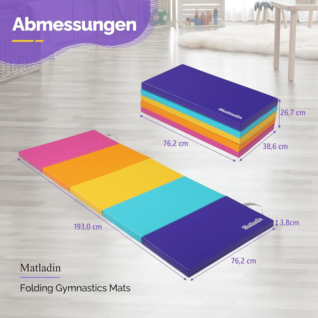 Bonnlo Turnmatten dick, 5-fach faltbare Yogamatte, rutschfeste PU&EPE-Fitnessmatte, klappbare Übungs