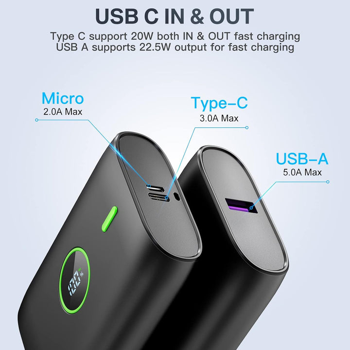 Power Bank 10000 mah,22.5W powerbank klein Aber stark mit led-anzeige,12v Ausgang,Mini powerbank Ext