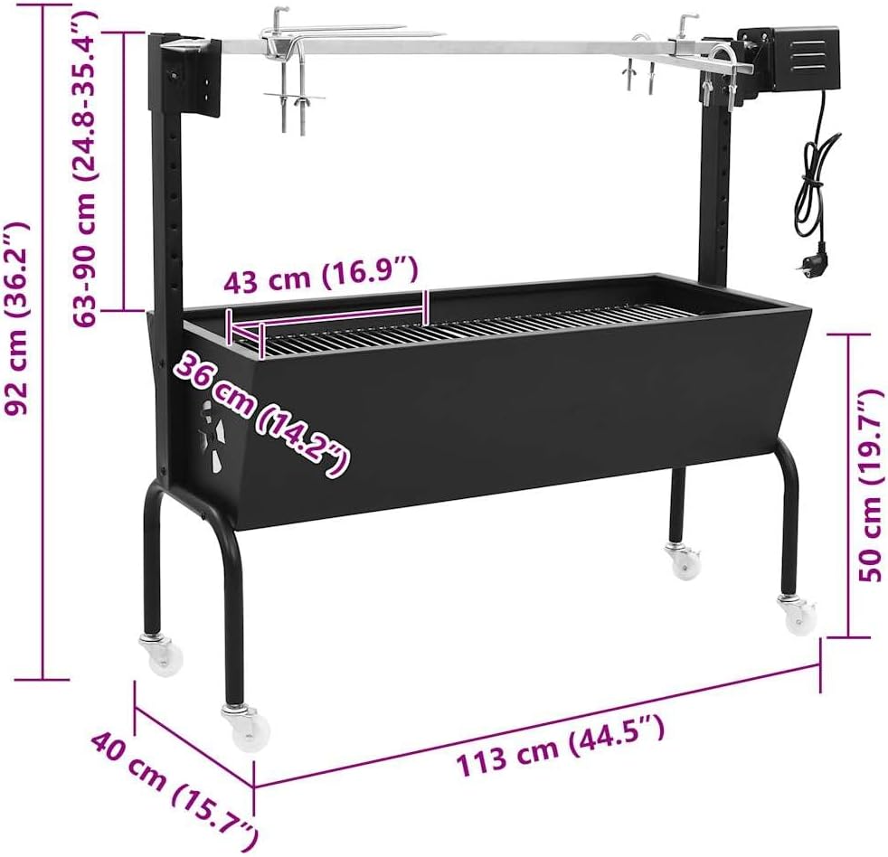 vidaXL BBQ Rotisserie Elektrisch Spanferkelgrill Lammgrill Grill Grillwagen Barbecue Smoker Grillspi